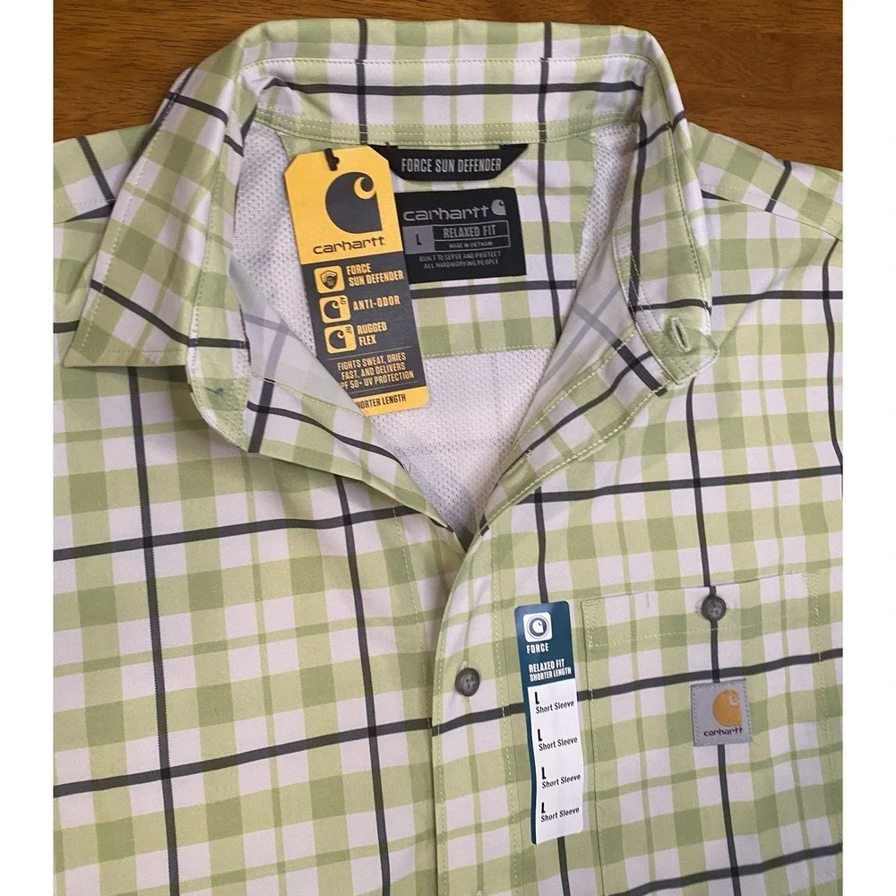 Carhartt Men's Large Short Sleeve Green Plaid Relaxed Fit *NWT*